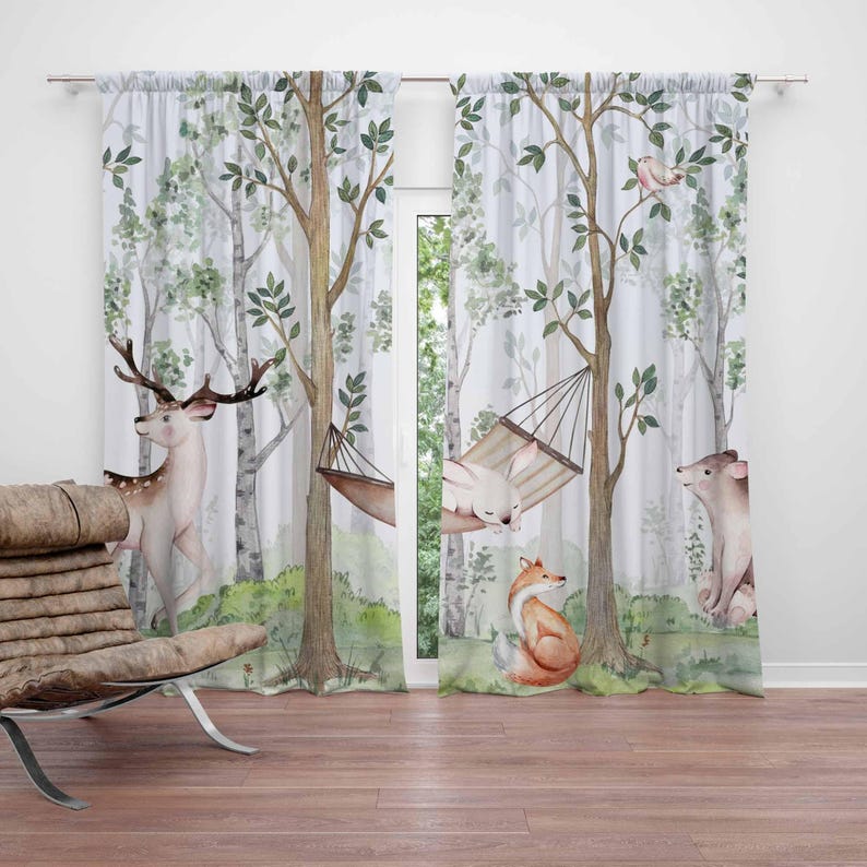 Baby Nursery Curtains - Cortinas de animais da floresta, cortinas