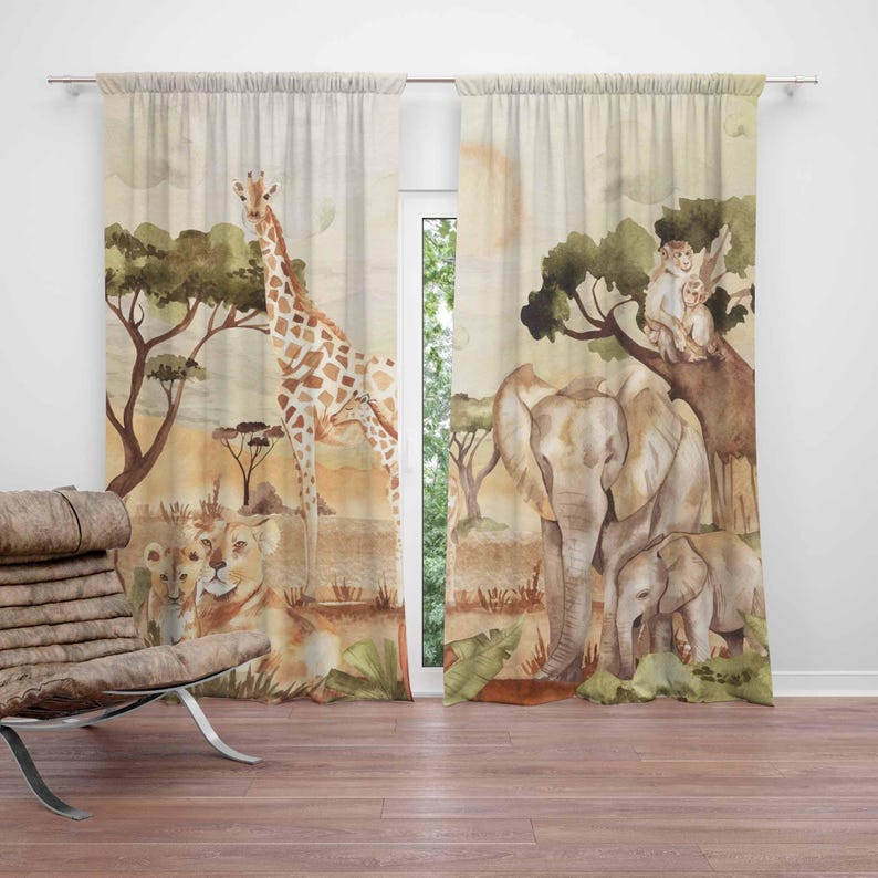Baby Nursery Curtains - Mãe e bebê cortinas safari animais