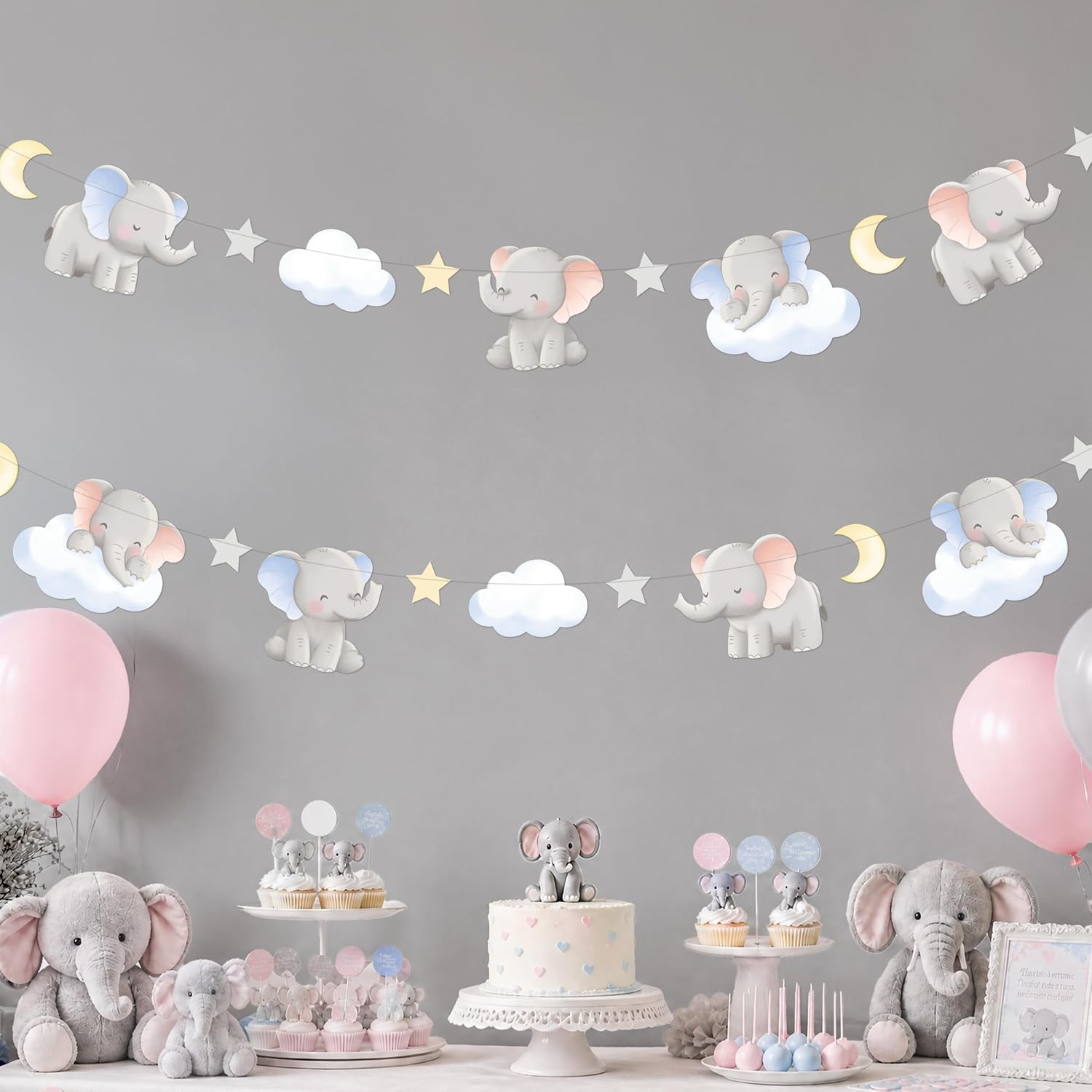 Baby Nursery Garland - 2 Peças de Guirlanda de Elefantes