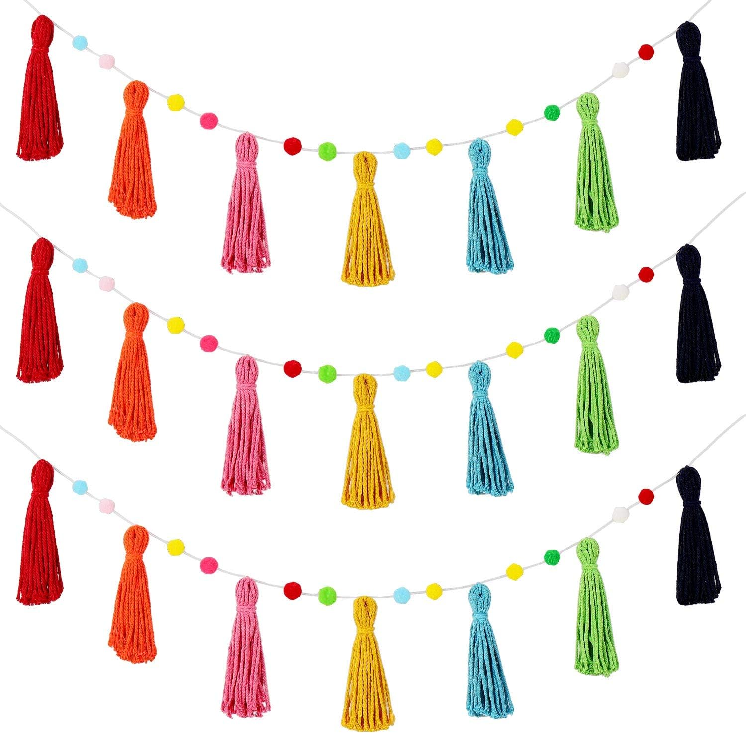 Baby Nursery Garland - 3 pçs colorido arco-íris boho borla