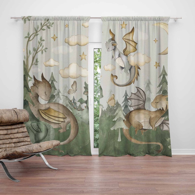 Baby Nursery Curtains - Pequeno dragão berçário cortinas animais crianças