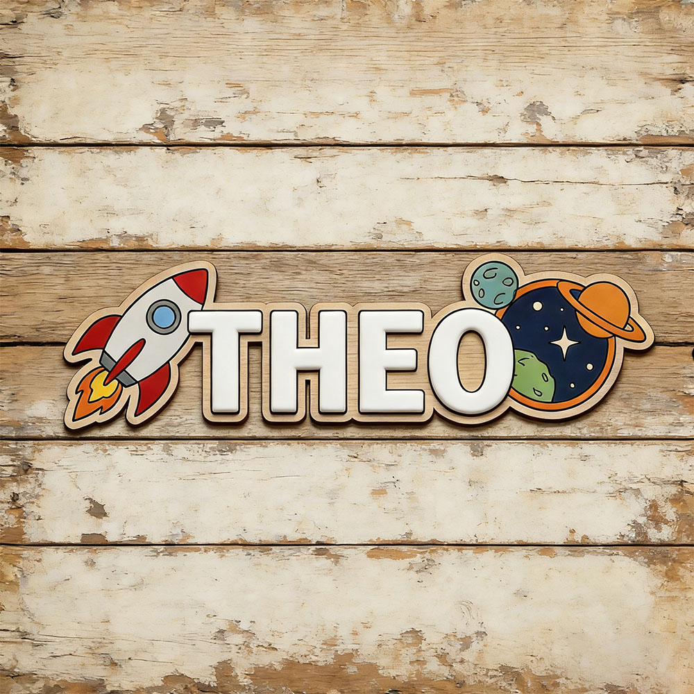 Baby Nursery Decorations - Placa de Nome Personalizada Foguete Espacial