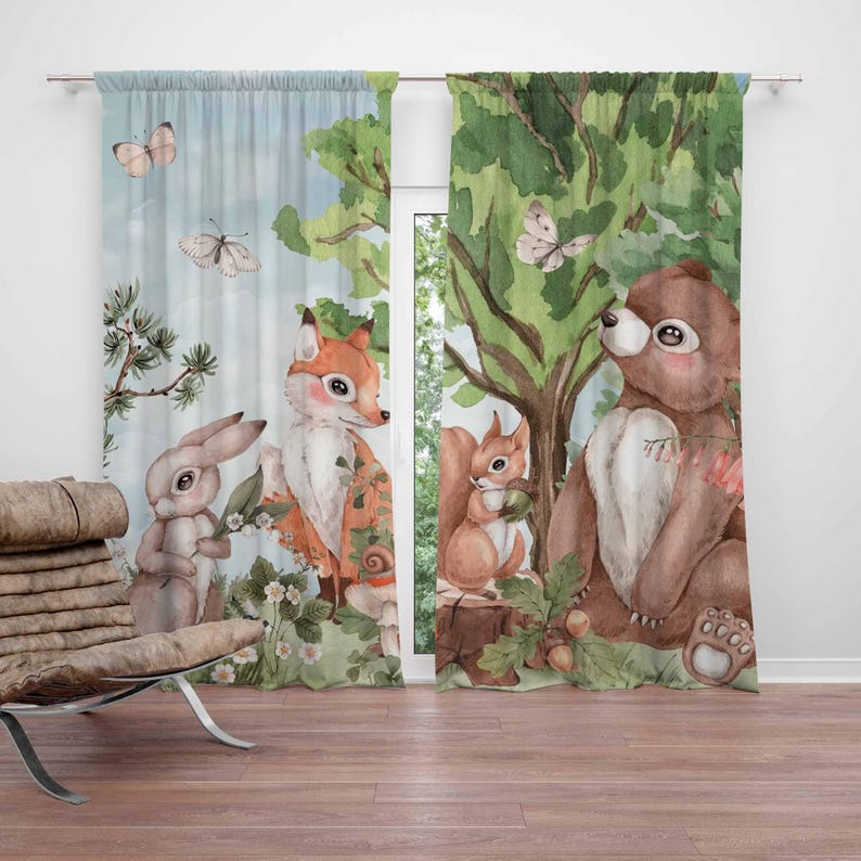 Baby Nursery Curtains - Cortinas de animais da floresta, cortinas
