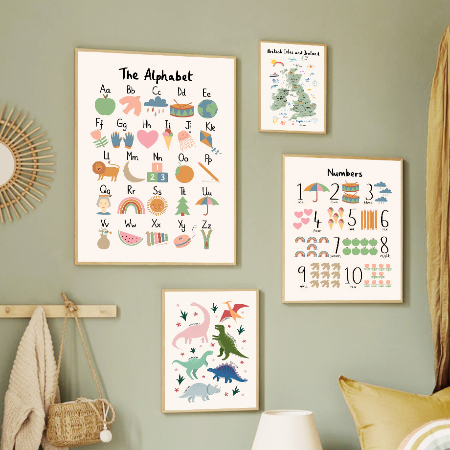 Baby Nursery Animal Prints - Mapa do Mundo Animal com Dinossauros,