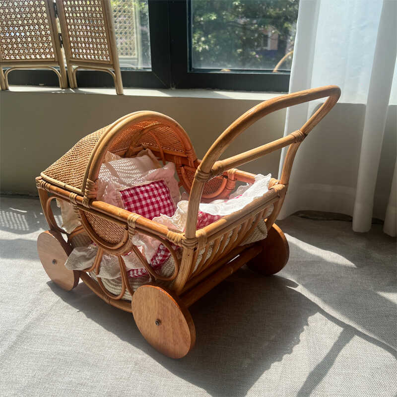 Baby Nursery Vintage Decor - Carrinho de bebê de rattan tecido,