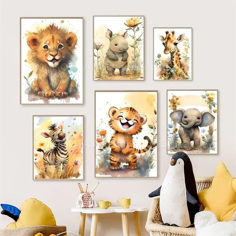 Baby Nursery Animal Prints - Arte de Parede em Aquarela com