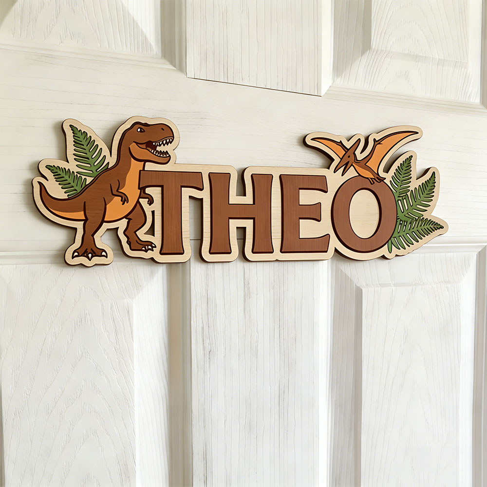 Baby Nursery Decorations - Placa de Nome Personalizada de Dinossauro