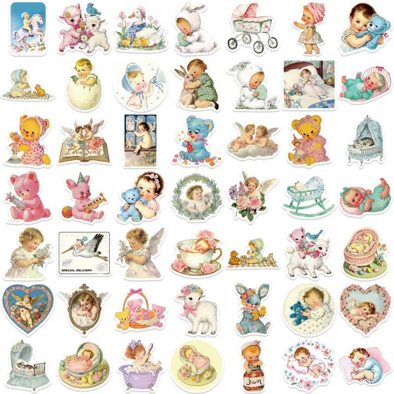 Baby Nursery Vintage Decor - 50 Adesivos Vintage para Bebês, Decalques