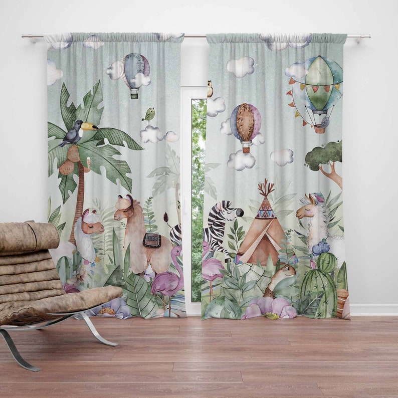 Baby Nursery Curtains - Safari animais festa berçário cortina crianças