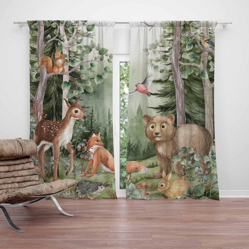 Baby Nursery Curtains - Cortinas de animais da floresta para