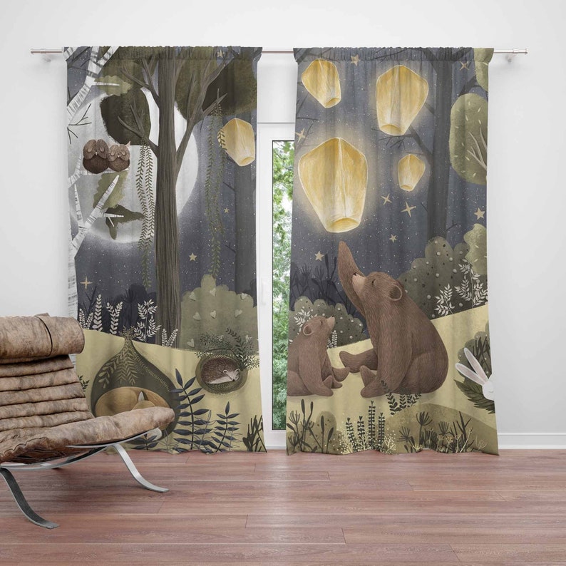 Baby Nursery Curtains - Woodland berçário cortinas animal urso crianças
