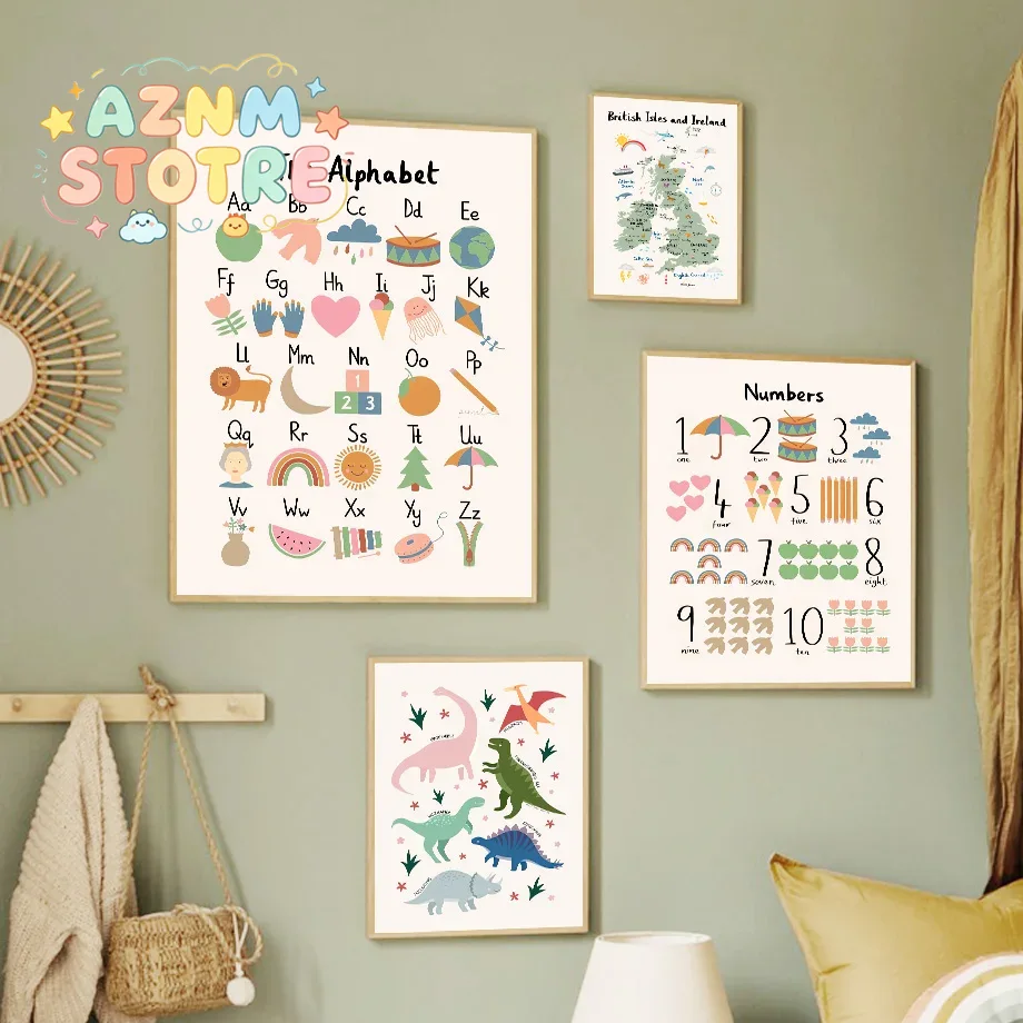 Baby Nursery Animal Prints - Mapa do Mundo Animal, Alfabeto de