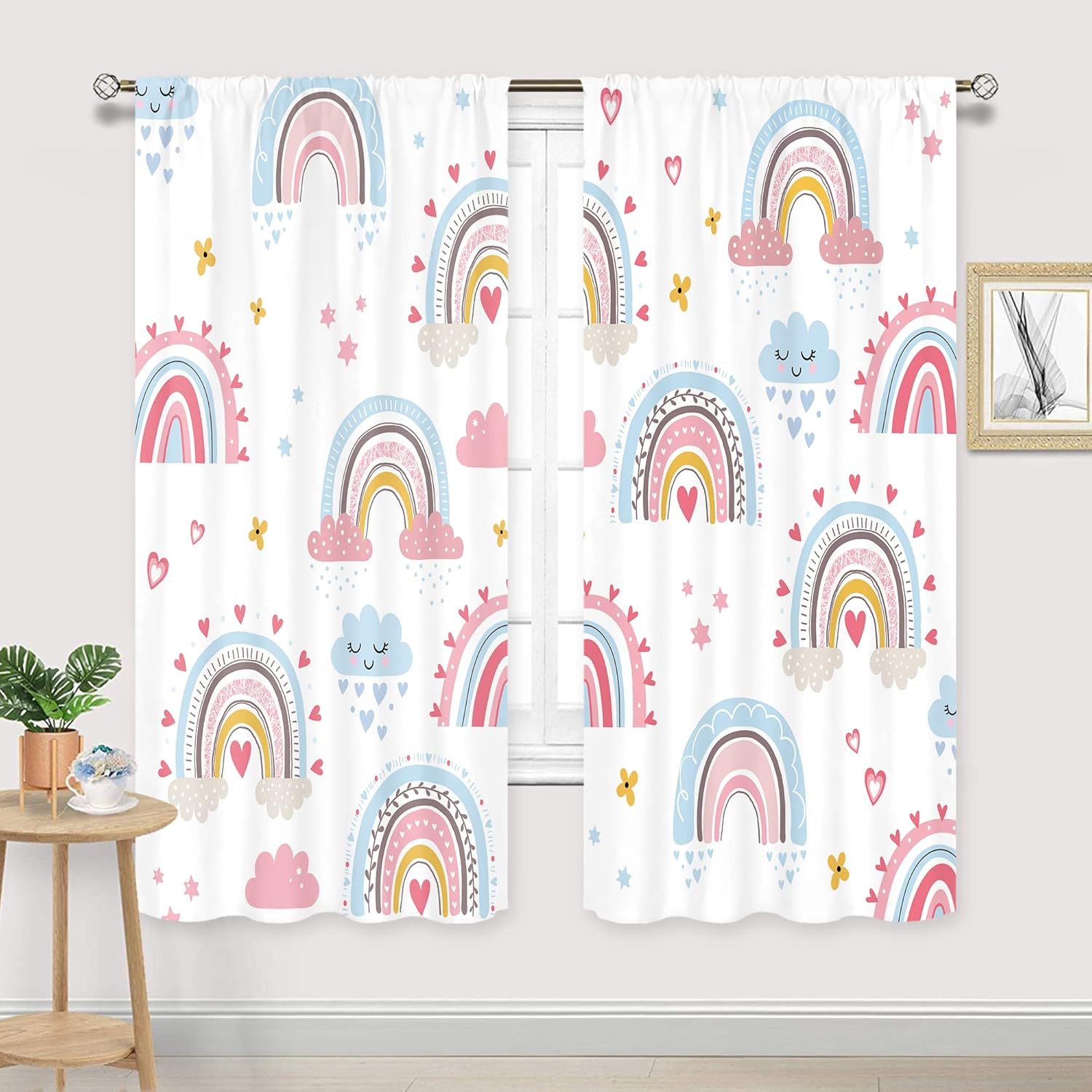 Baby Nursery Curtains - Bebê meninas rosa boho arco-íris cortinas