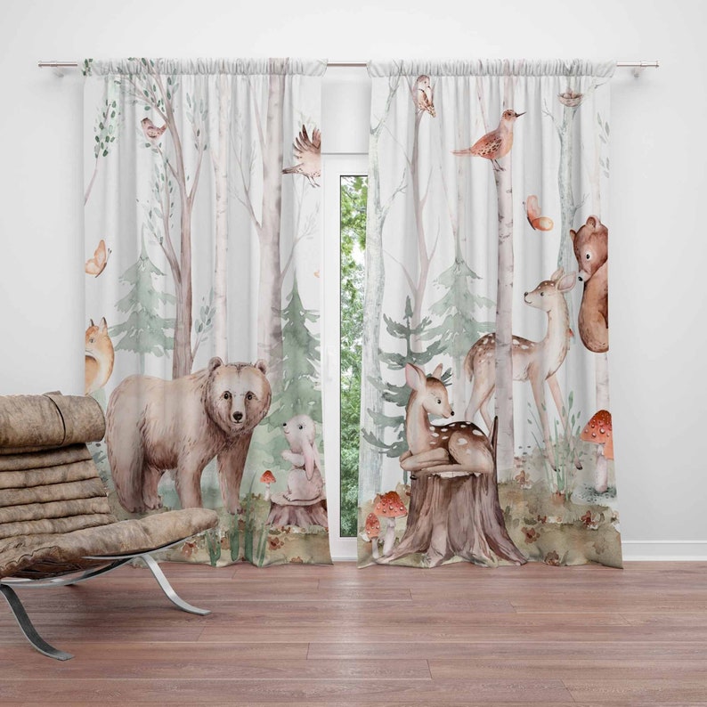 Baby Nursery Curtains - Cortinas de animais da floresta para