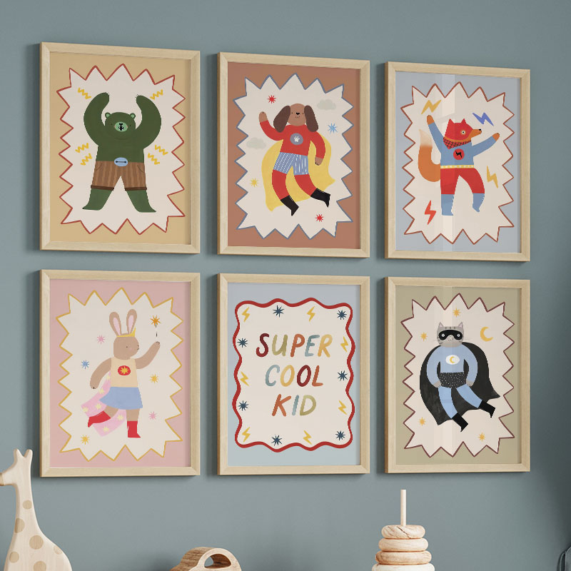 Baby Nursery Animal Prints - Arte de parede infantil divertida e