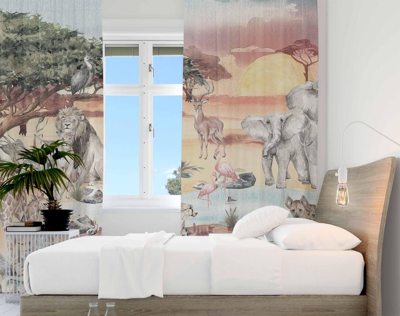 Safari animais cortina criança - Baby Nursery Curtains avaliação e preço