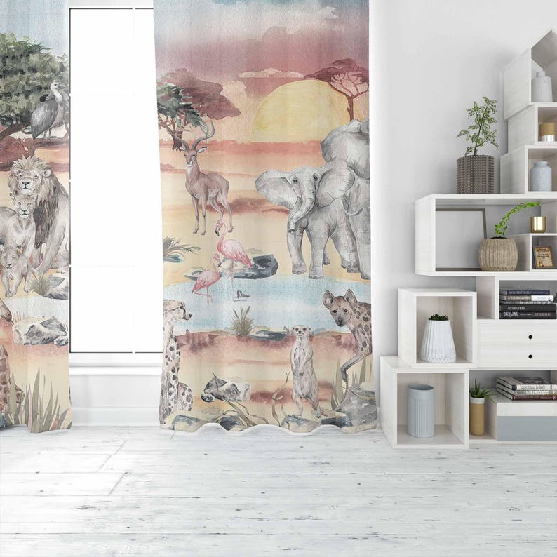 Safari animais cortina criança - Baby Nursery Curtains avaliação e preço