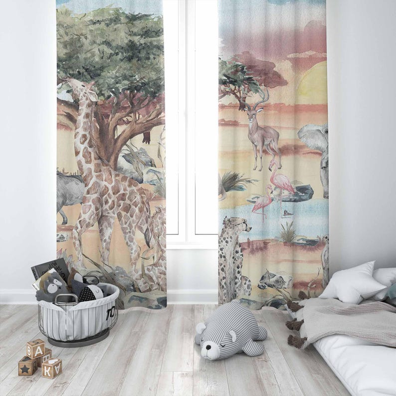 Safari animais cortina criança - Baby Nursery Curtains avaliação e preço