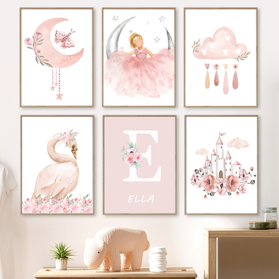 Rosa anjo menina sol lua nuvem - Baby Nursery Animal Prints avaliação e preço
