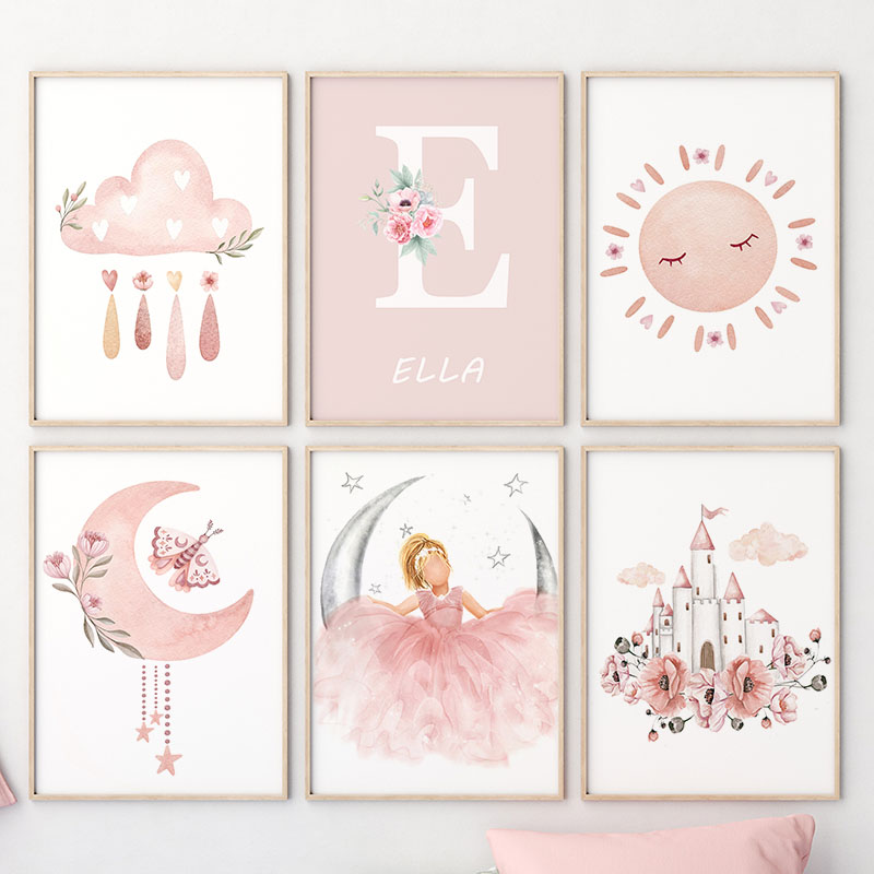 Rosa anjo menina sol lua nuvem - Baby Nursery Animal Prints avaliação e preço