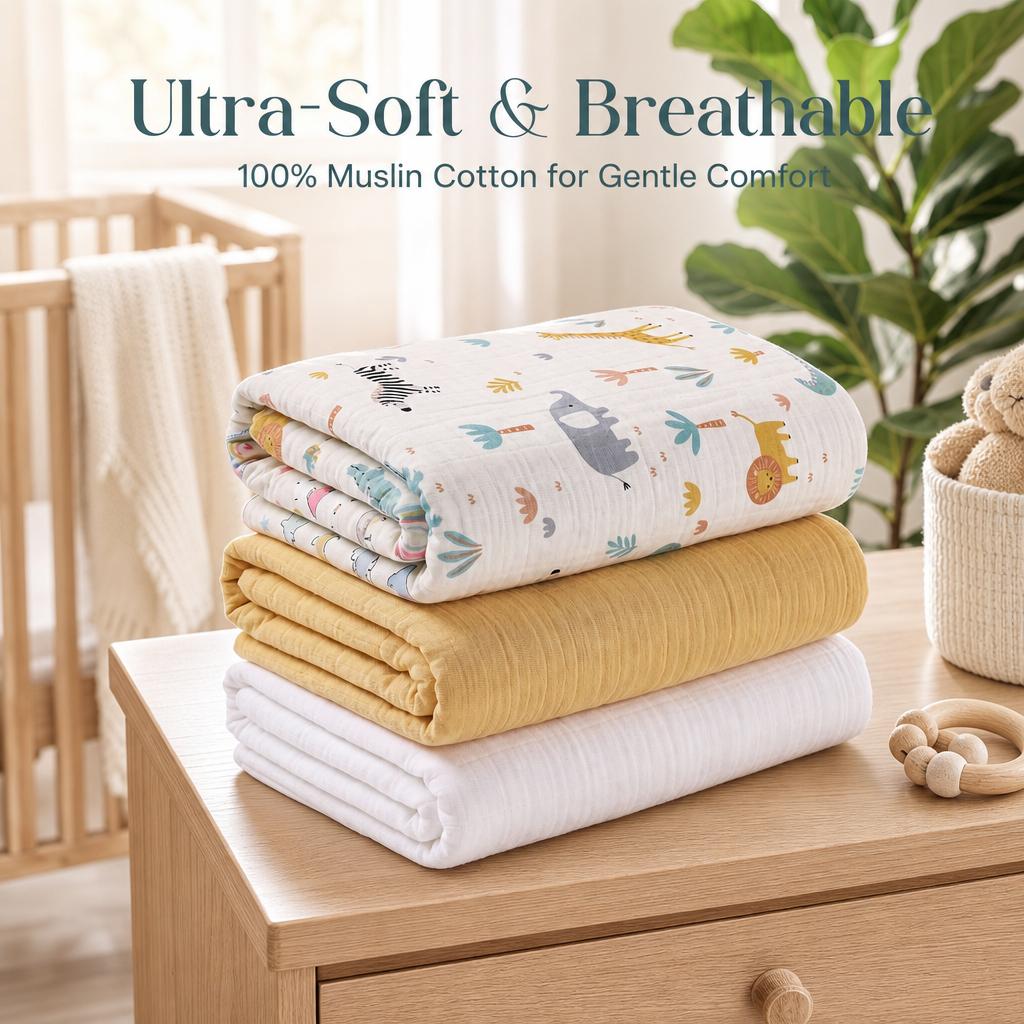 Kit com 3 Mantas de Musselina  - Baby Nursery Bedding avaliação e preço