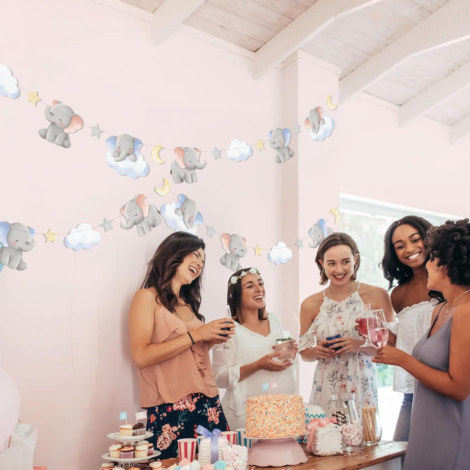 2 Peças de Guirlanda de Elefan - Baby Nursery Garland avaliação e preço
