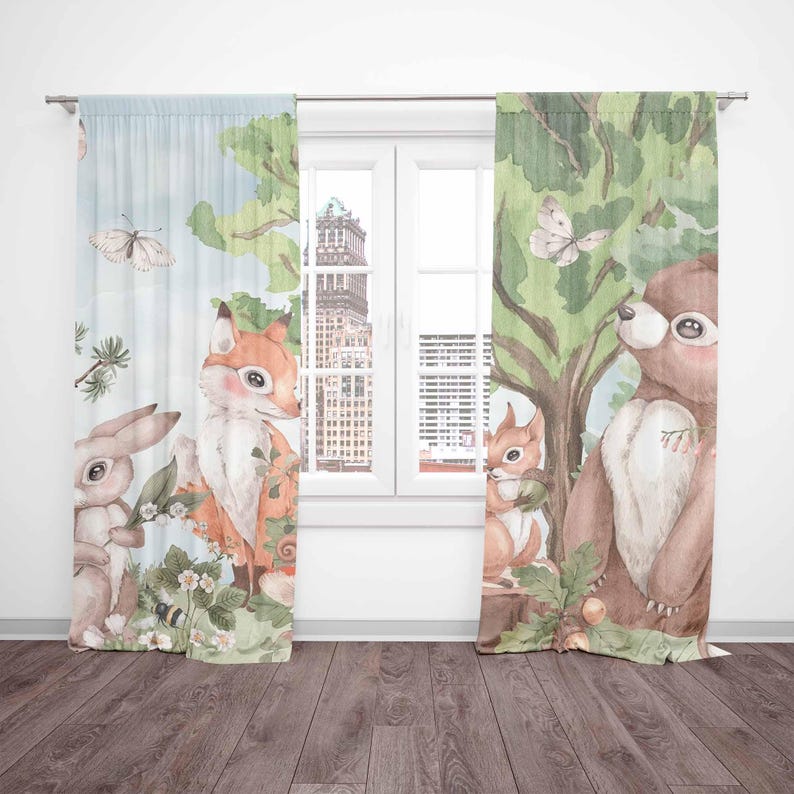 Cortinas de animais da florest - Baby Nursery Curtains avaliação e preço