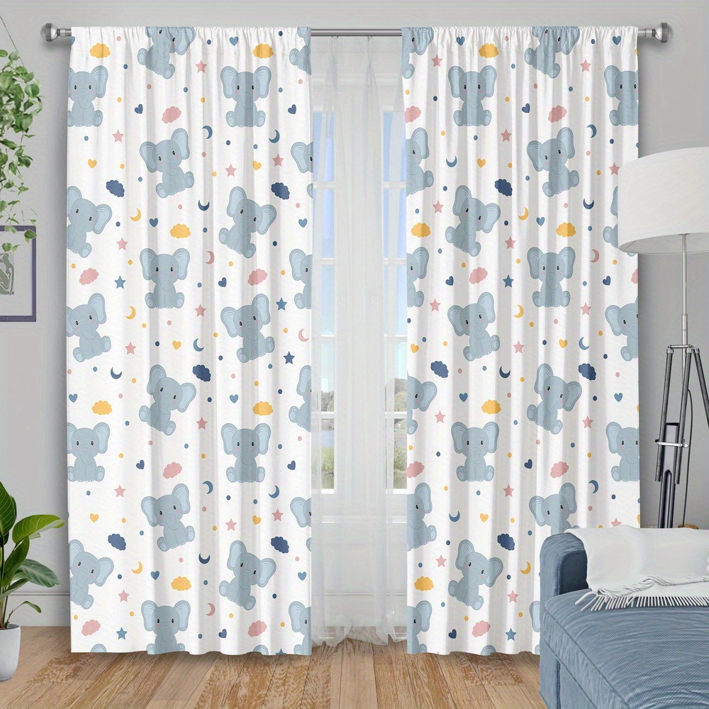 Cortinas com estampa de elefan - Baby Nursery Curtains avaliação e preço