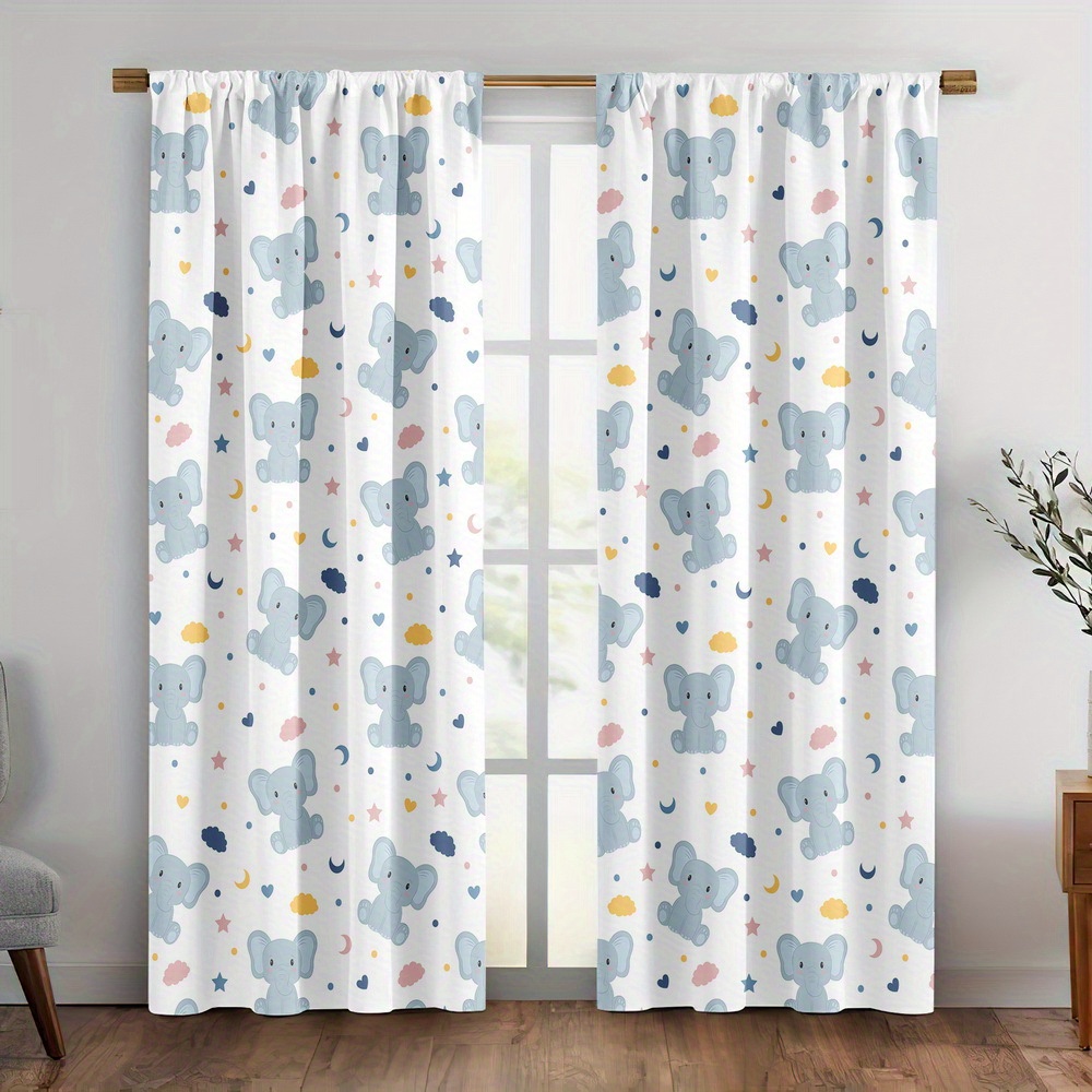 Cortinas com estampa de elefan - Baby Nursery Curtains avaliação e preço