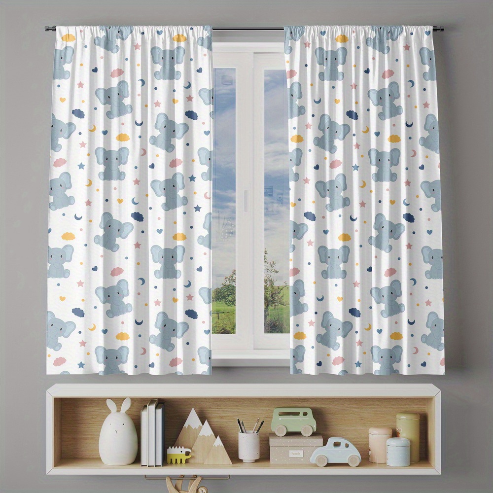 Cortinas com estampa de elefan - Baby Nursery Curtains avaliação e preço