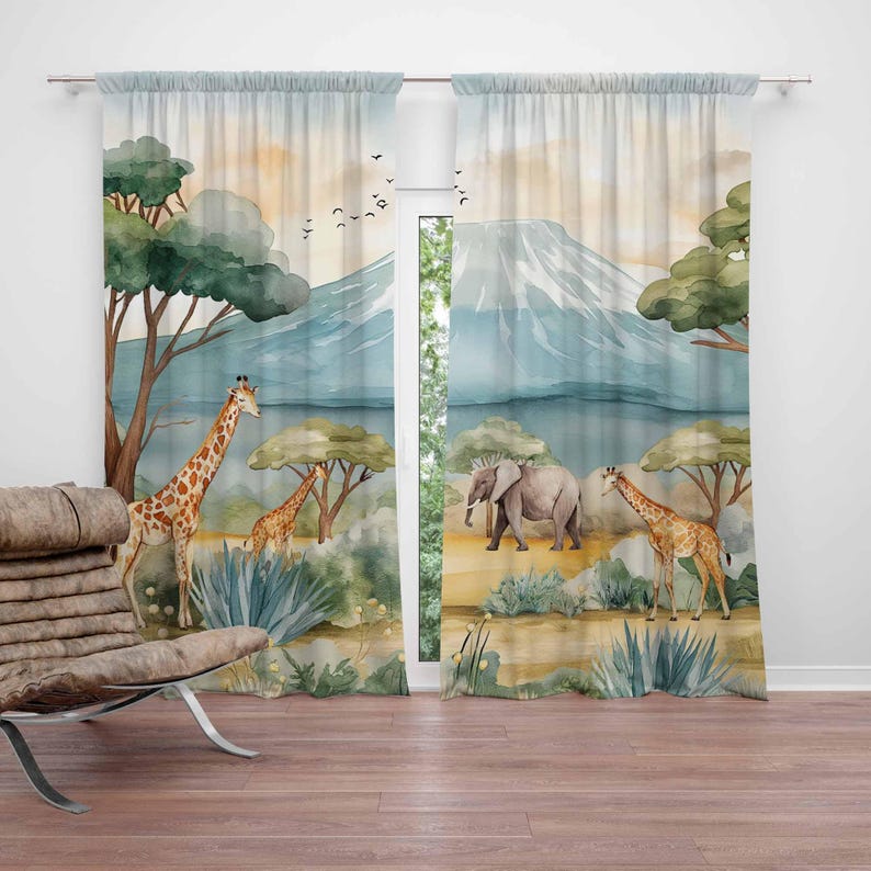 Safari animais crianças cortin - Baby Nursery Curtains avaliação e preço