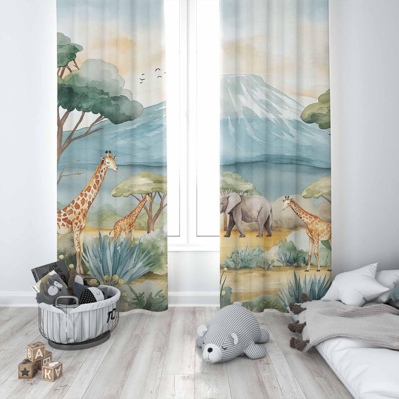 Safari animais crianças cortin - Baby Nursery Curtains avaliação e preço