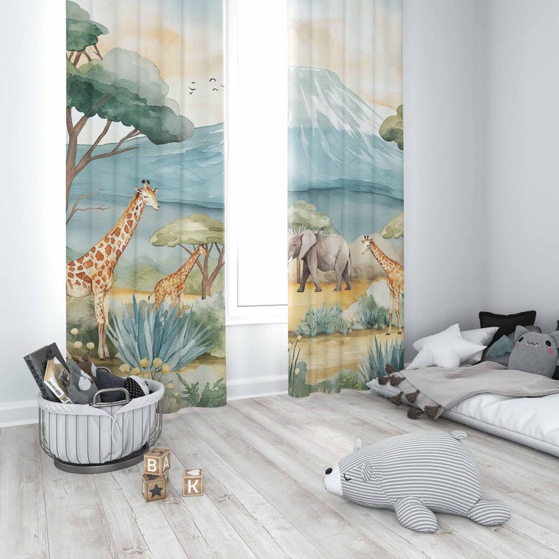 Safari animais crianças cortin - Baby Nursery Curtains avaliação e preço