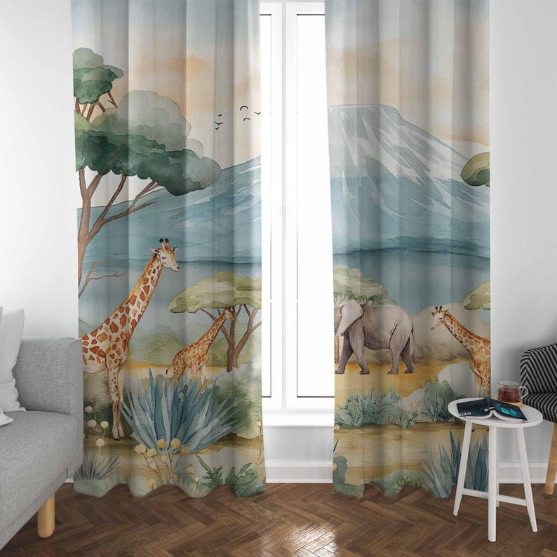 Safari animais crianças cortin - Baby Nursery Curtains avaliação e preço