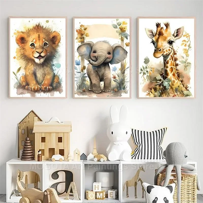 Aquarela leão girafa tigre ele - Baby Nursery Animal Prints avaliação e preço