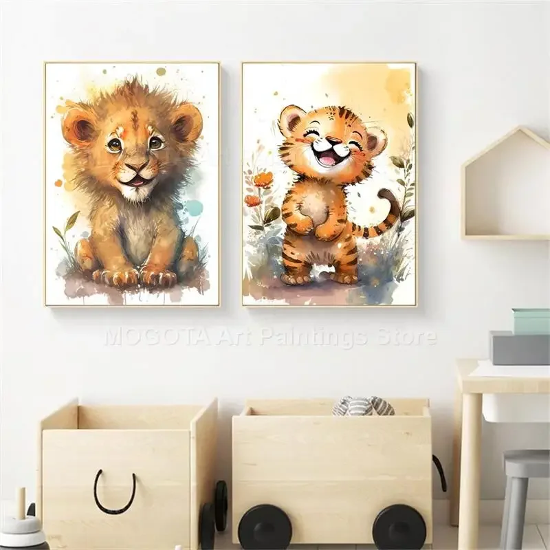Aquarela leão girafa tigre ele - Baby Nursery Animal Prints avaliação e preço