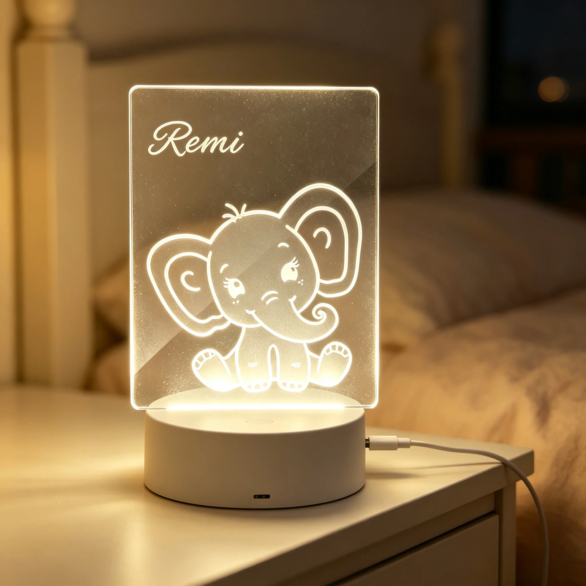 Luminária Noturna Acrílica USB - Baby Nursery Elephant avaliação e preço