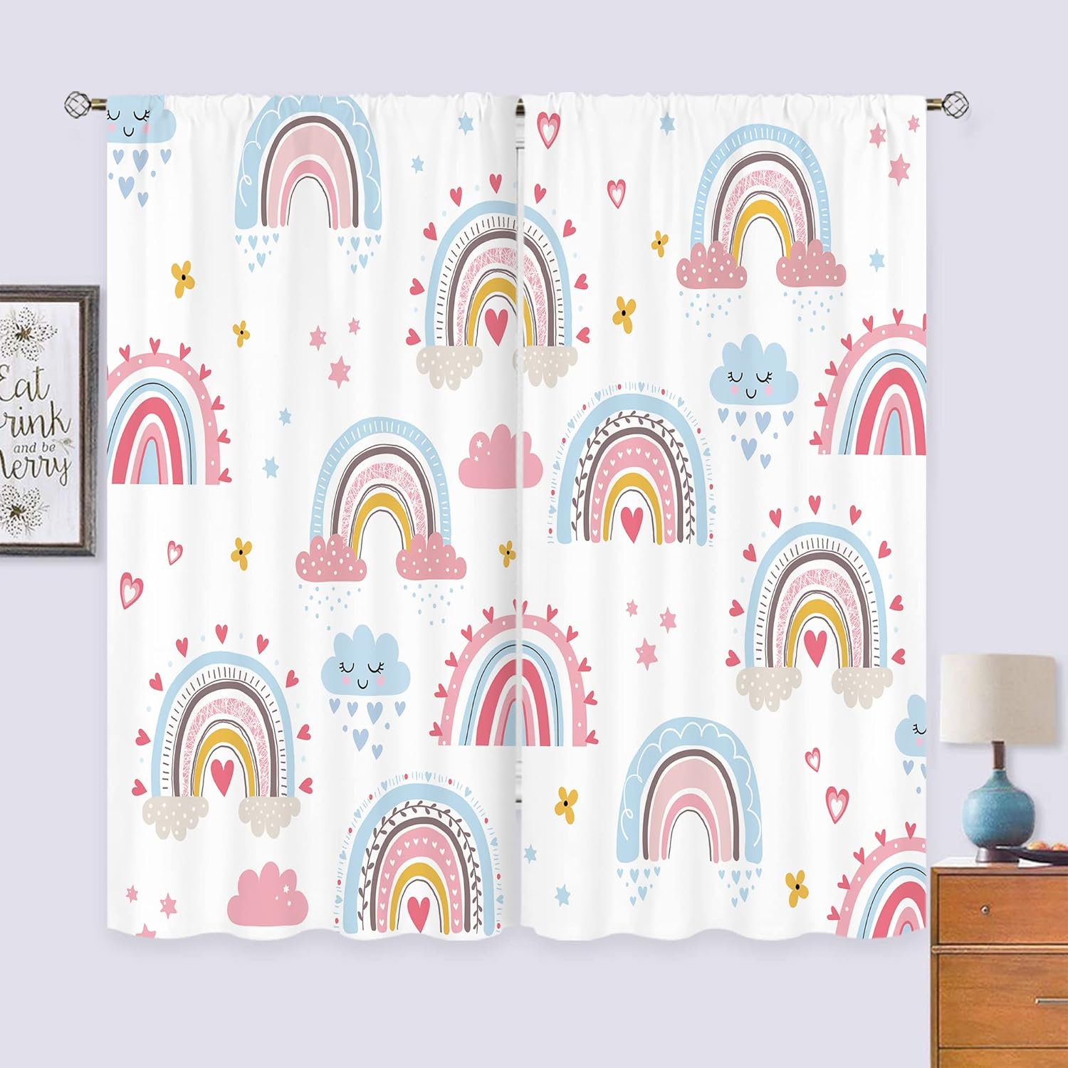 Bebê meninas rosa boho arco-ír - Baby Nursery Curtains avaliação e preço