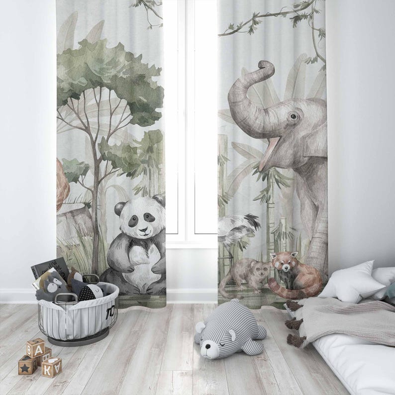 Safari animais cortinas crianç - Baby Nursery Curtains avaliação e preço